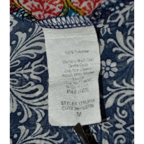 Renee C Top Women's M Blue Mixed Print Open Front Cardigan Boho Hipster Sheer - Picture 10 of 11